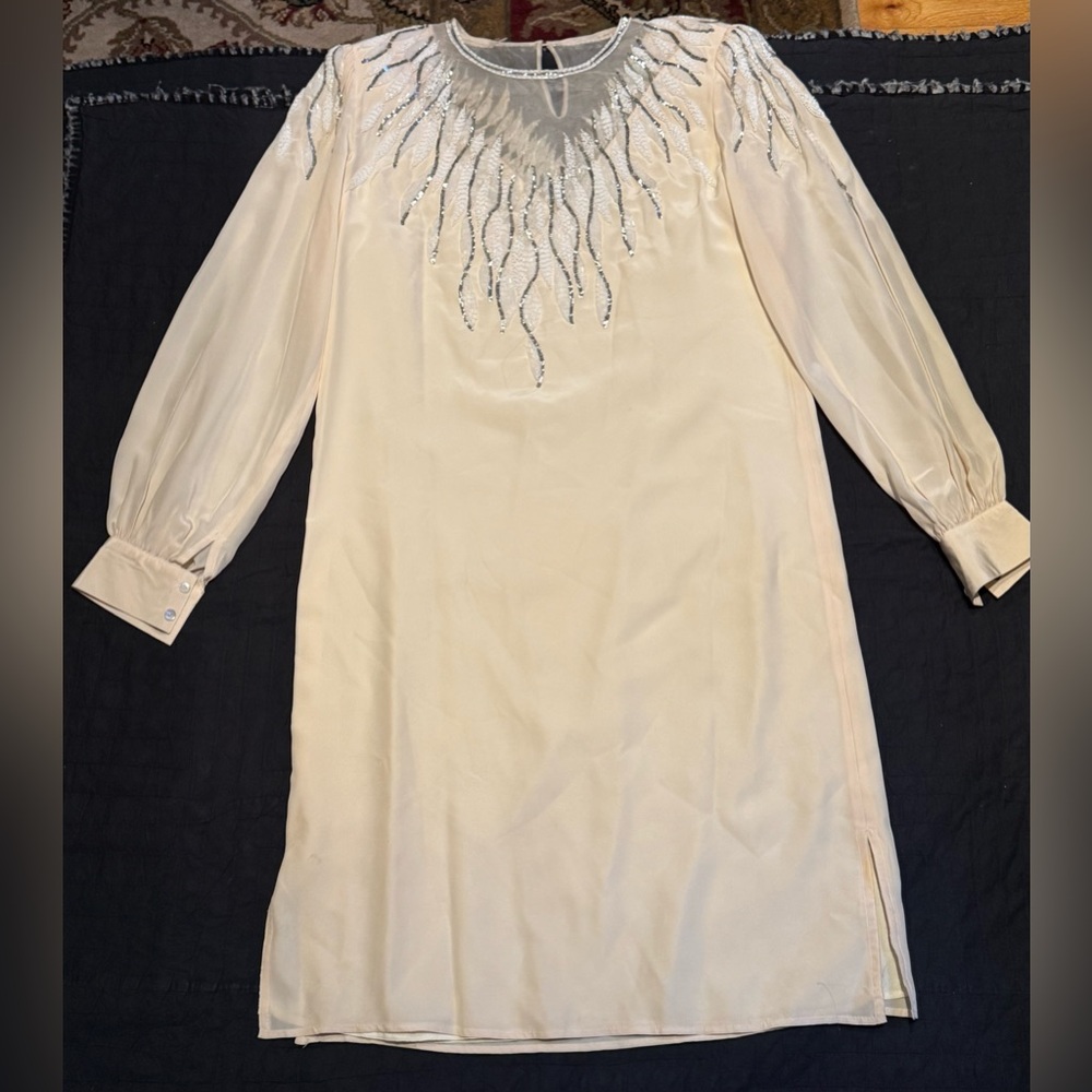 ❤️ New STUNNING ARGENTI NOTTE SILK TUNIC DRESS. Hand Beaded. Lined. Size: 6.